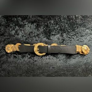 Medusa Black and Gold Medallion Belt Vintage Luxury